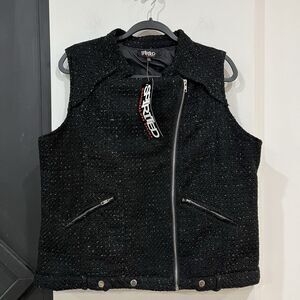 NWT Spirited By Randolph Duke Metallic Tweed Black Moto Vest Jacket XL Y2K